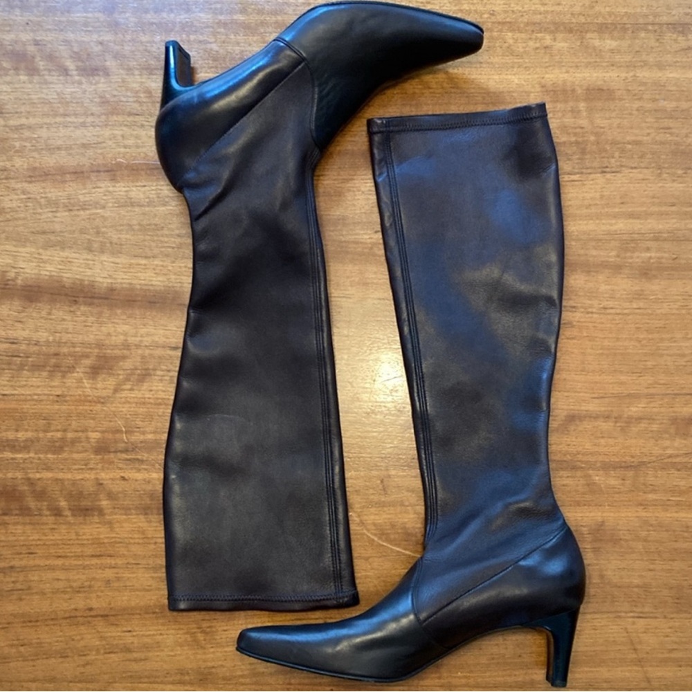Stuart Weitzman Leather Knee Boots Heel Dark Brown W Sz 9